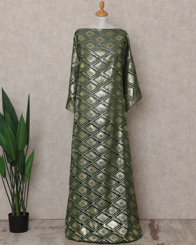 Emerald Forest Green Geometric Pure Silk Chiffon Fabric