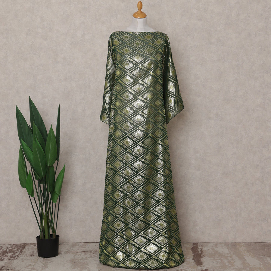 Emerald Forest Green Geometric Pure Silk Chiffon Fabric