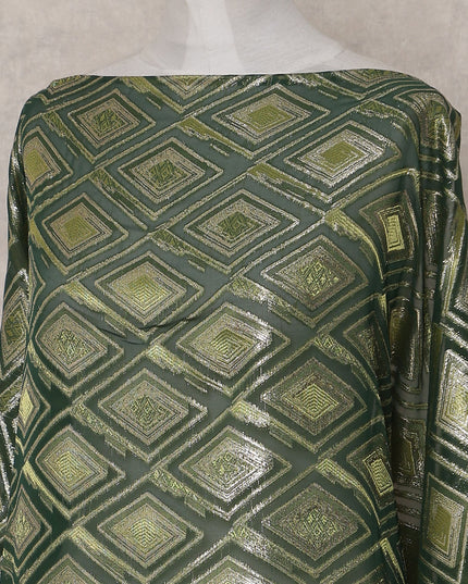 Emerald Forest Green Geometric Pure Silk Chiffon Fabric