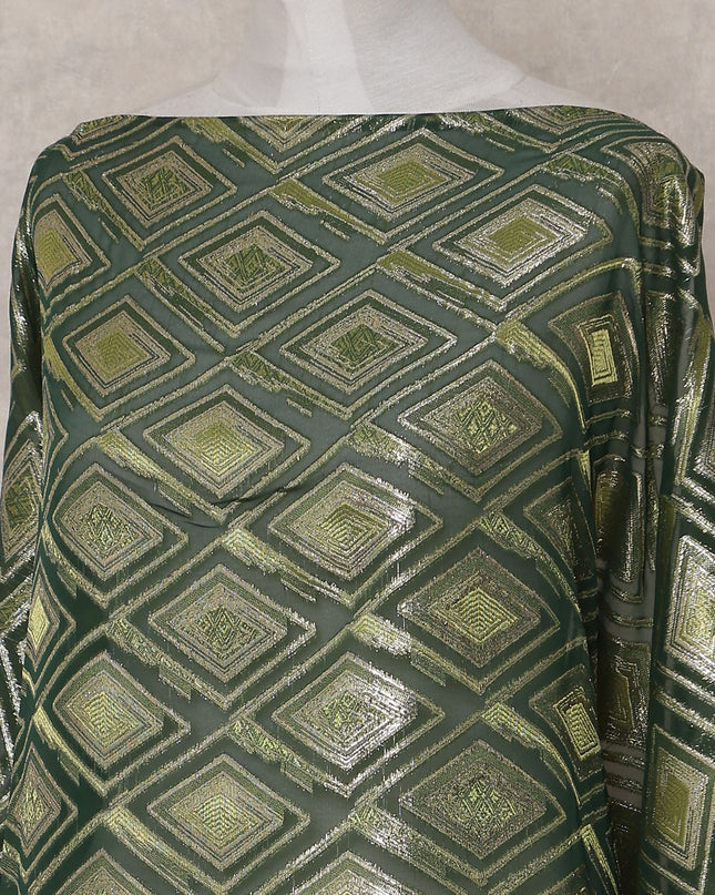 Emerald Forest Green Geometric Pure Silk Chiffon Fabric