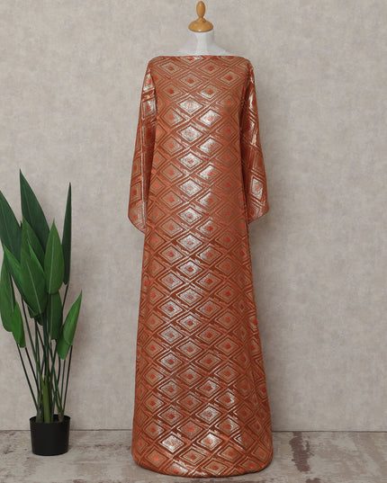 Copper Rust Orange Geometric Pure Silk Chiffon Fabric 140cm