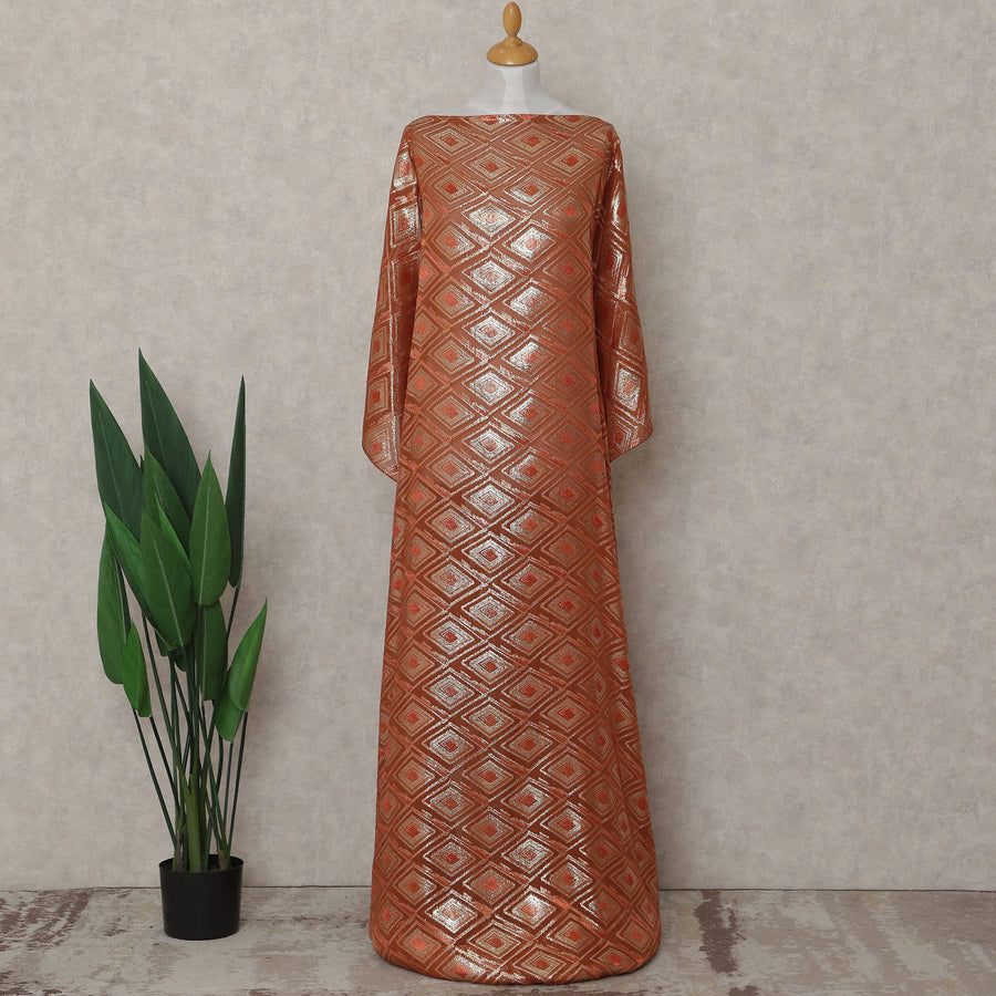 Copper Rust Orange Geometric Pure Silk Chiffon Fabric 140cm