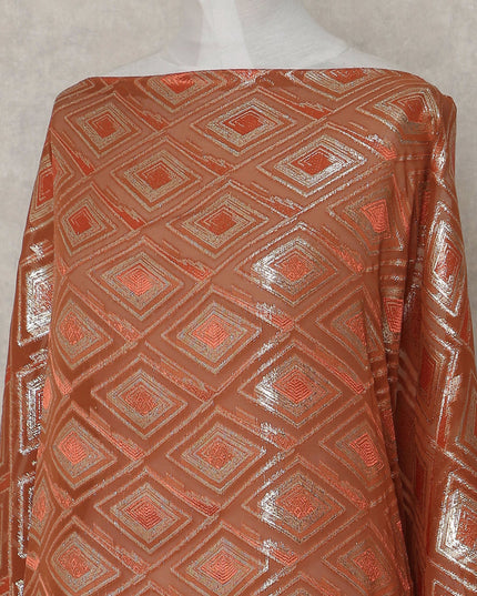 Copper Rust Orange Geometric Pure Silk Chiffon Fabric 140cm