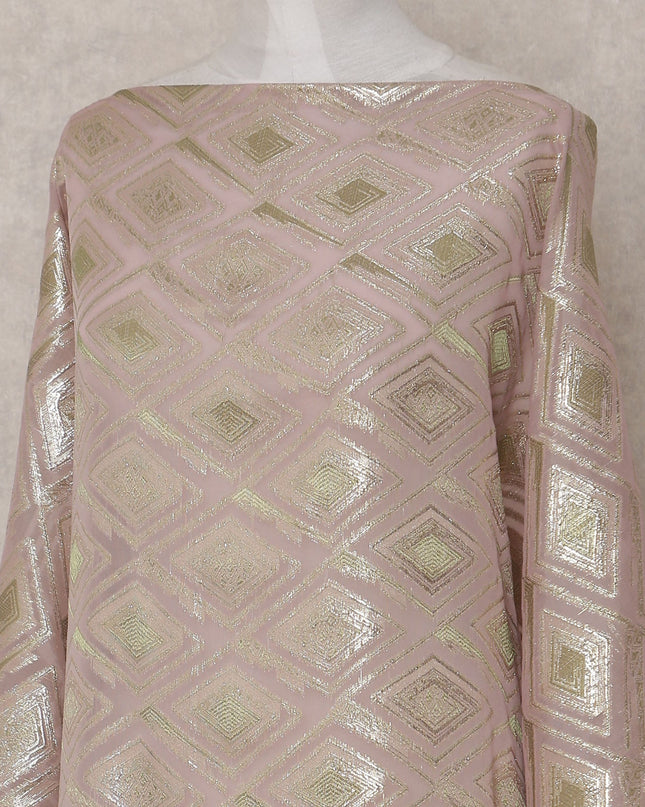 Blush Pink Geometric Pure Silk Chiffon Fabric 140cm