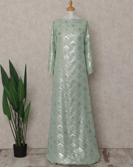 Mint Sage Green Geometric Pure Silk Chiffon Fabric 140cm