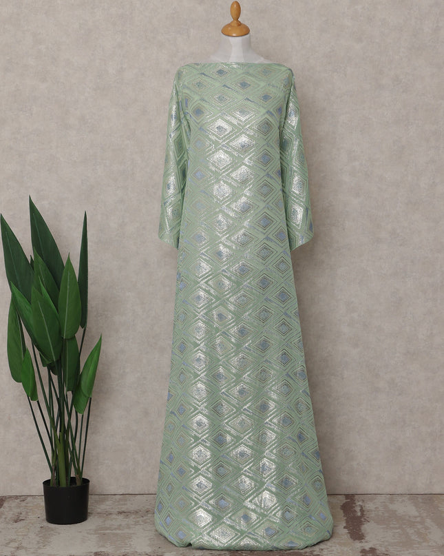 Mint Sage Green Geometric Pure Silk Chiffon Fabric 140cm