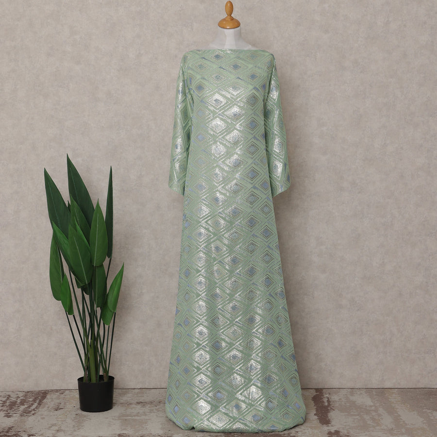 Mint Sage Green Geometric Pure Silk Chiffon Fabric 140cm