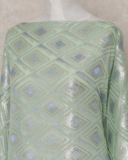 Mint Sage Green Geometric Pure Silk Chiffon Fabric 140cm