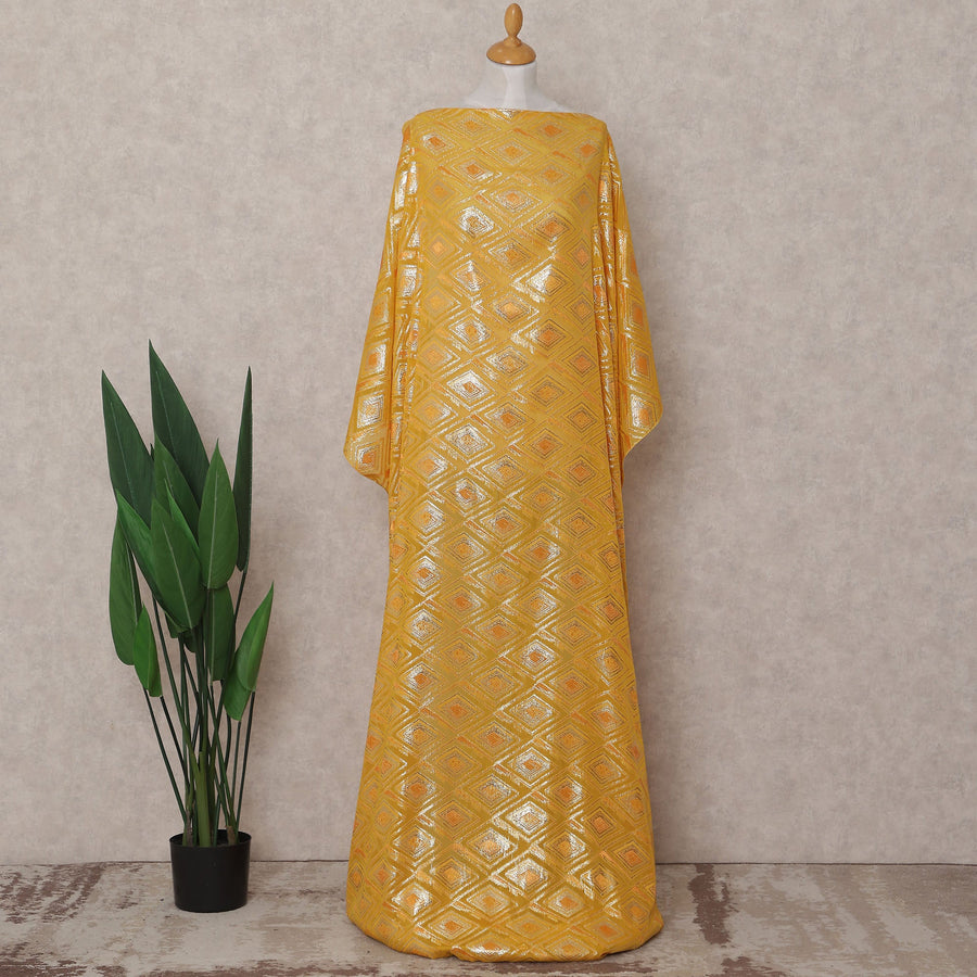 Golden Yellow Geometric Pure Silk Chiffon Fabric 140cm