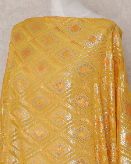 Golden Yellow Geometric Pure Silk Chiffon Fabric 140cm