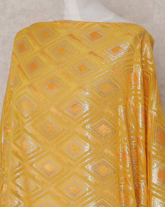 Golden Yellow Geometric Pure Silk Chiffon Fabric 140cm