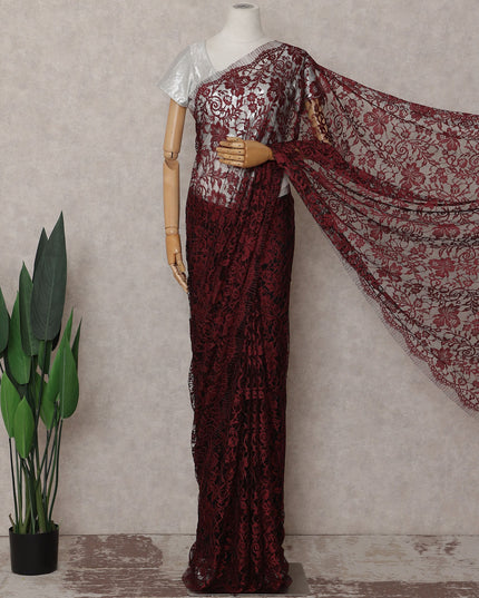 Wine Red Chantilly Lace Saree | Regal Fabrics