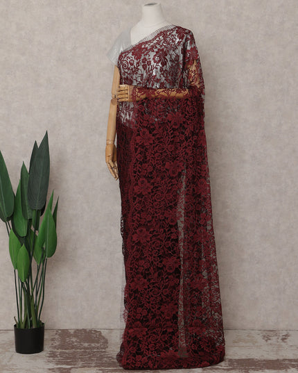 Wine Red Chantilly Lace Saree | Regal Fabrics