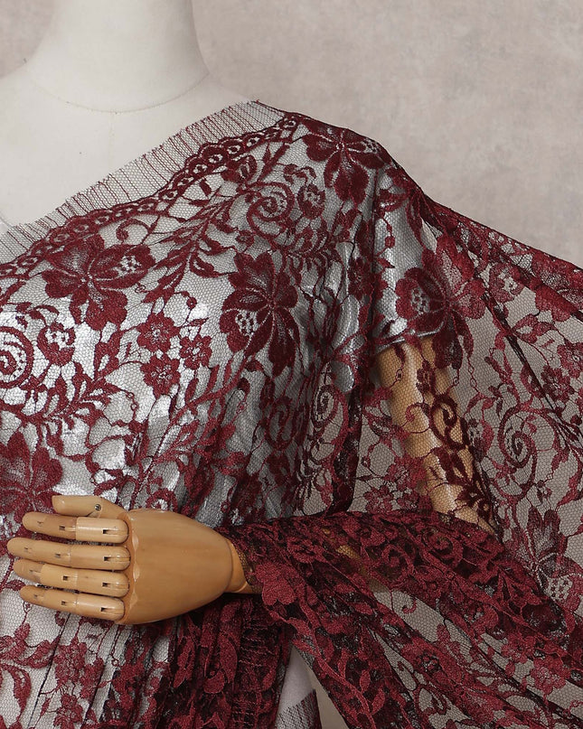 Wine Red Chantilly Lace Saree | Regal Fabrics