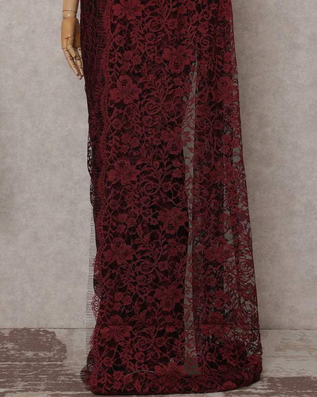 Wine Red Chantilly Lace Saree | Regal Fabrics