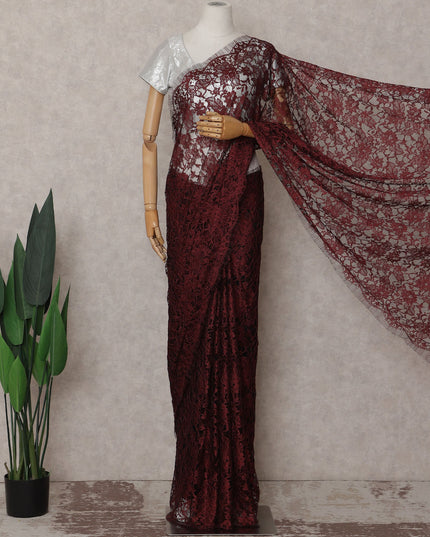 Burgundy French Chantilly Lace Saree