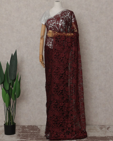 Burgundy French Chantilly Lace Saree