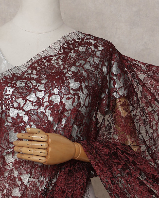 Burgundy French Chantilly Lace Saree