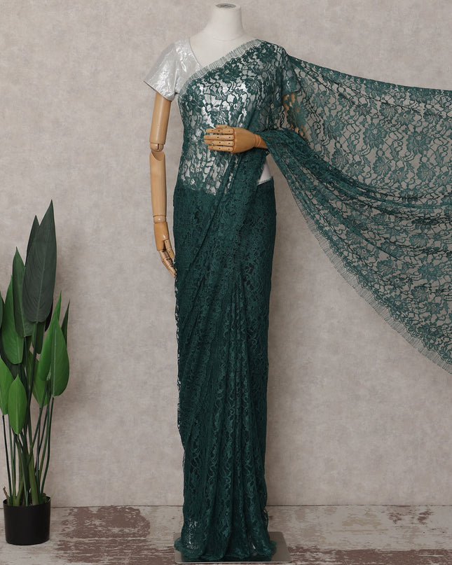 Bottle Green French Chantilly Lace Saree