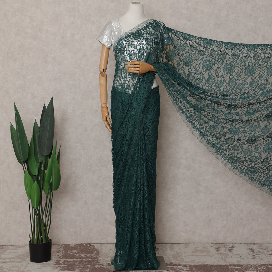Bottle Green French Chantilly Lace Saree