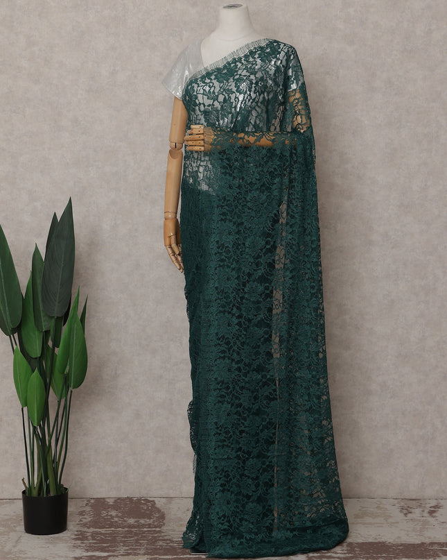 Bottle Green French Chantilly Lace Saree