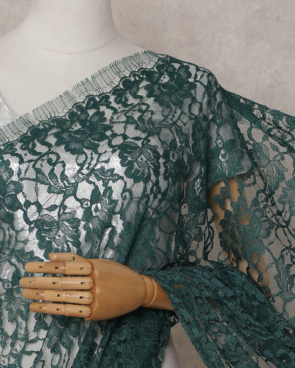 Bottle Green French Chantilly Lace Saree