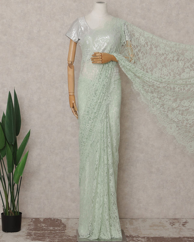 Mint Green French Chantilly Lace Saree