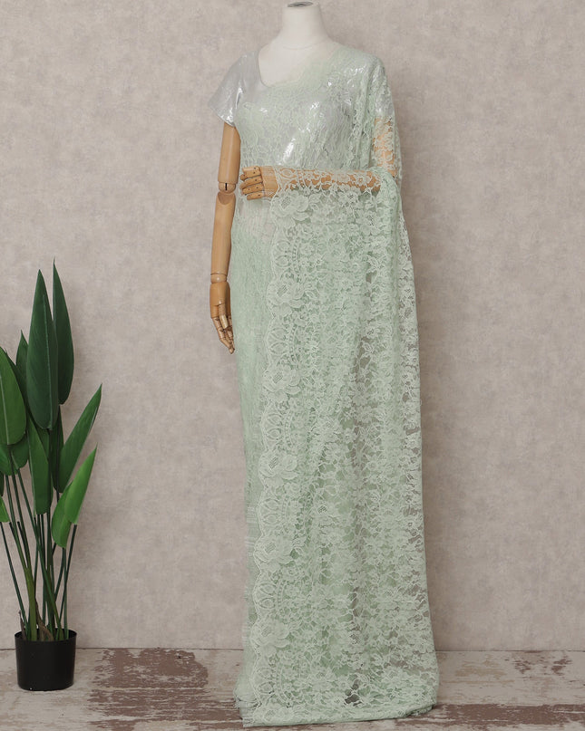 Mint Green French Chantilly Lace Saree
