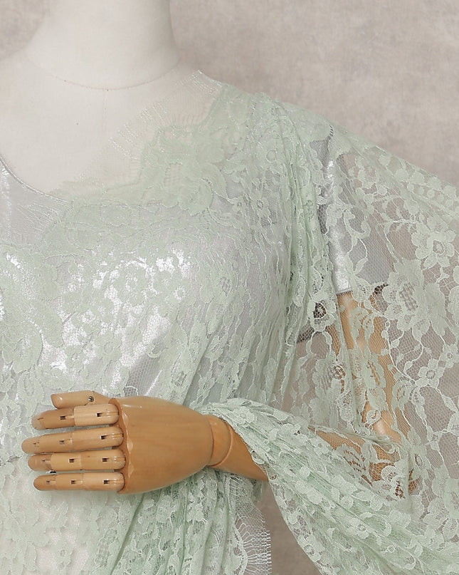 Mint Green French Chantilly Lace Saree