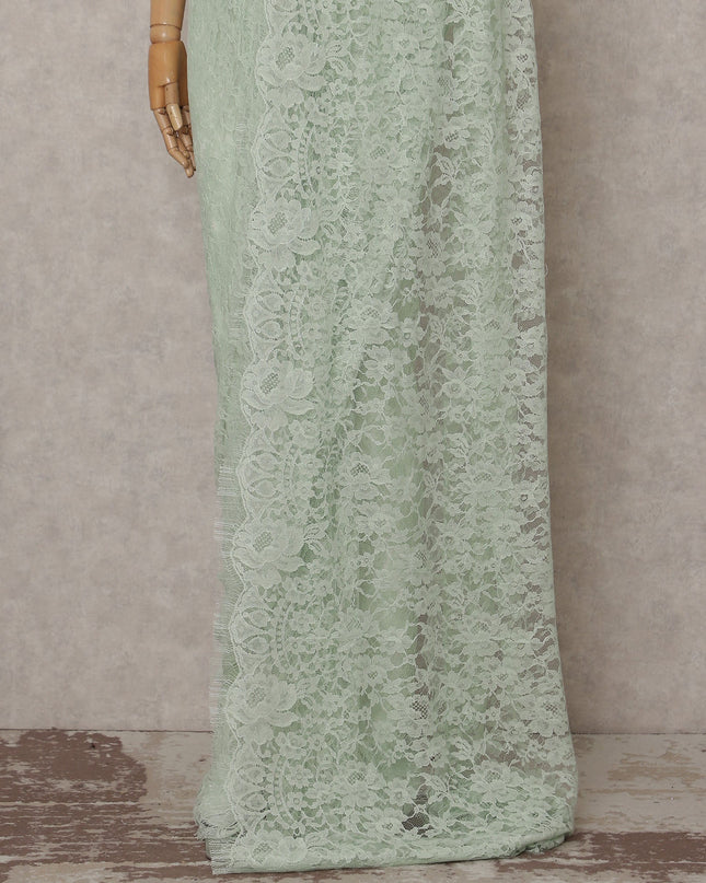 Mint Green French Chantilly Lace Saree