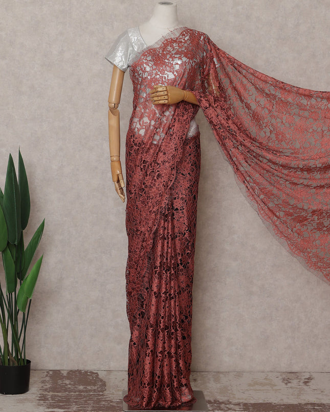 Terracotta Red French Chantilly Lace Saree