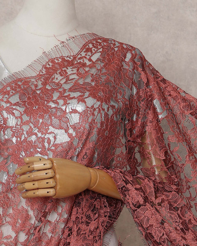 Terracotta Red French Chantilly Lace Saree