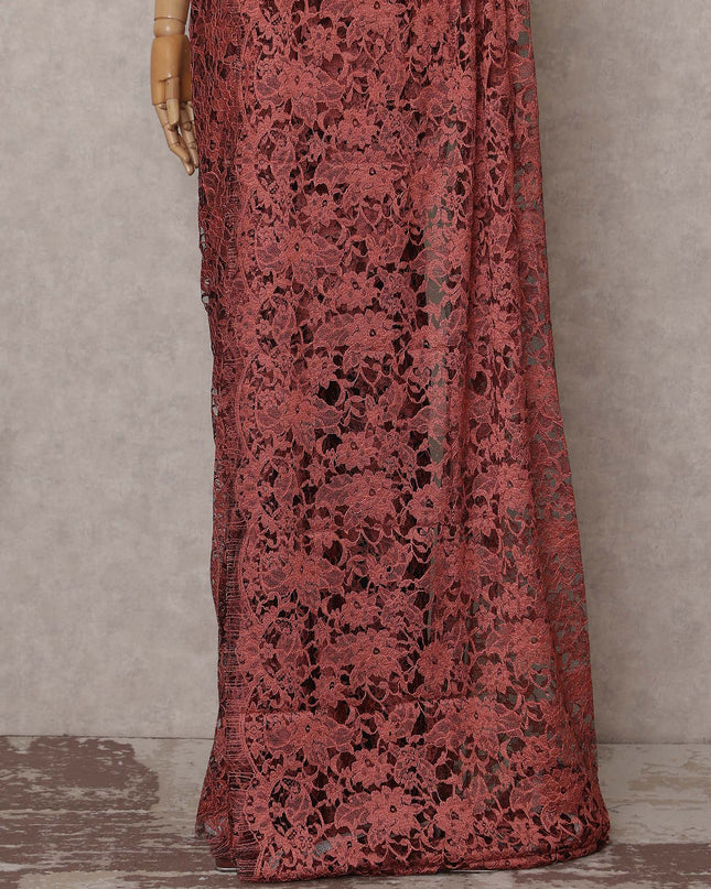 Terracotta Red French Chantilly Lace Saree