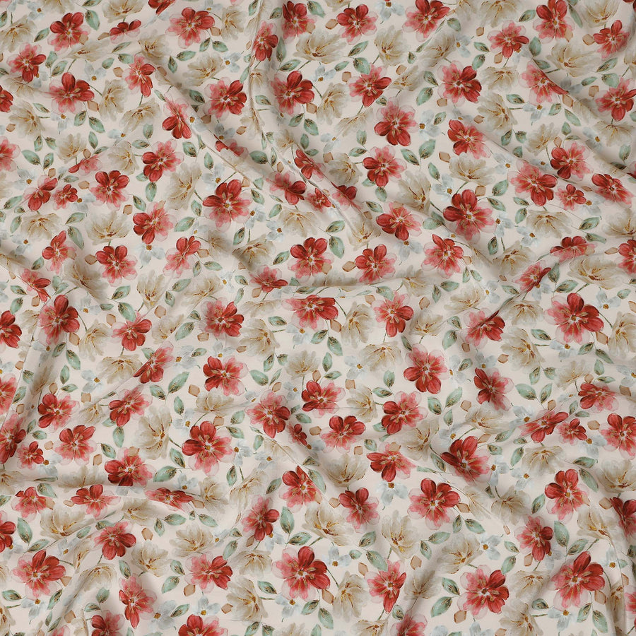 Coral Red Floral Viscose Crepe Fabric 110cm
