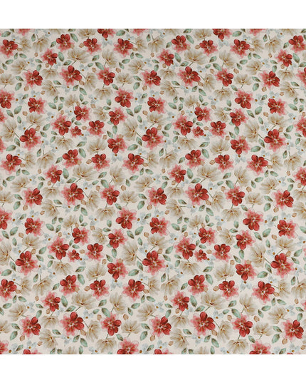 Coral Red Floral Viscose Crepe Fabric 110cm