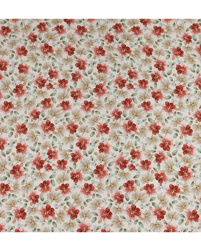 Coral Red Floral Viscose Crepe Fabric 110cm