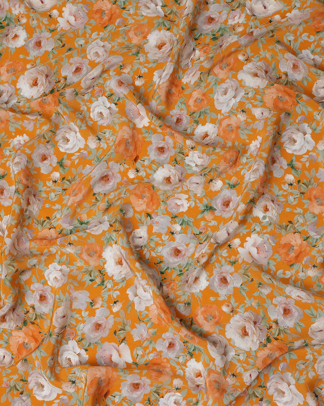 Marigold Orange Bouquet Viscose Crepe Fabric 110cm