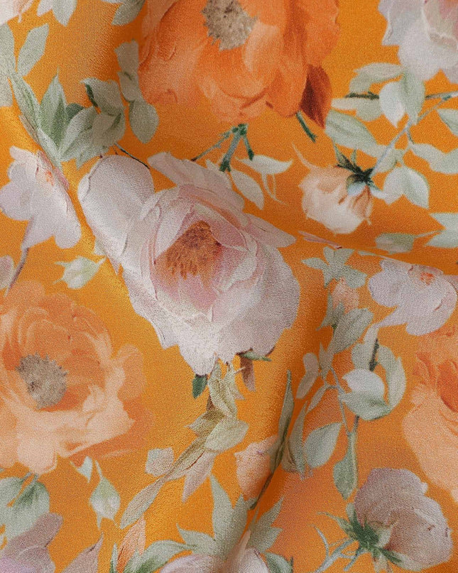 Marigold Orange Bouquet Viscose Crepe Fabric 110cm
