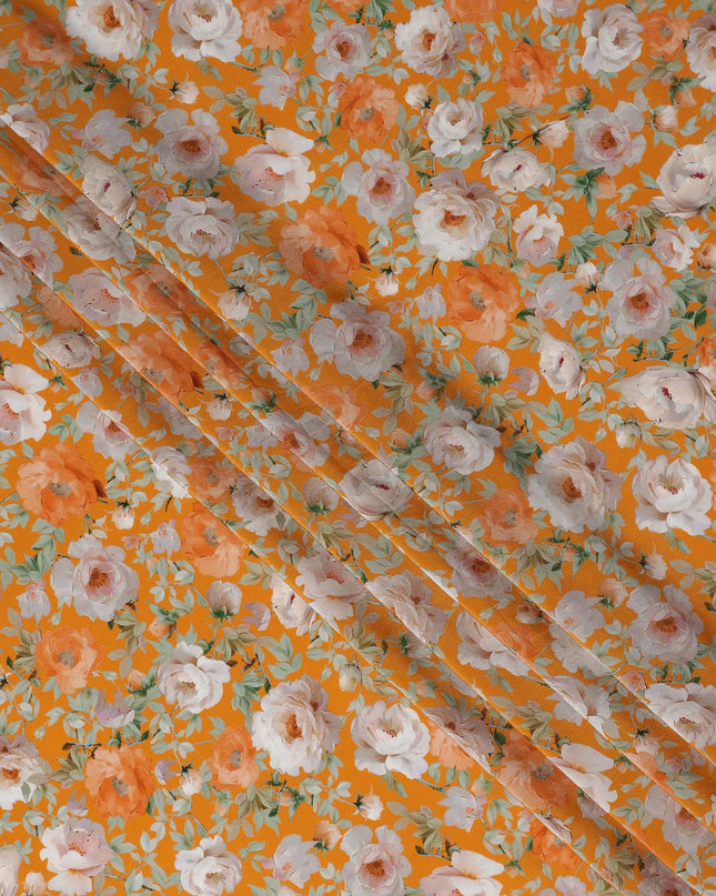 Marigold Orange Bouquet Viscose Crepe Fabric 110cm