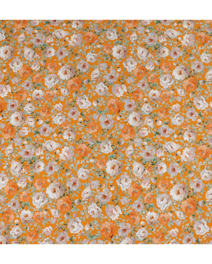 Marigold Orange Bouquet Viscose Crepe Fabric 110cm