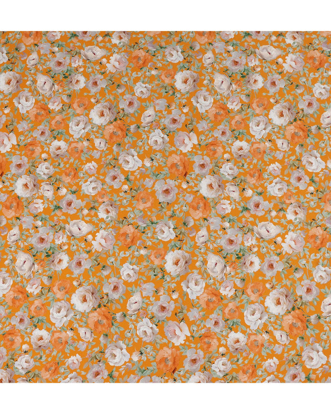 Marigold Orange Bouquet Viscose Crepe Fabric 110cm