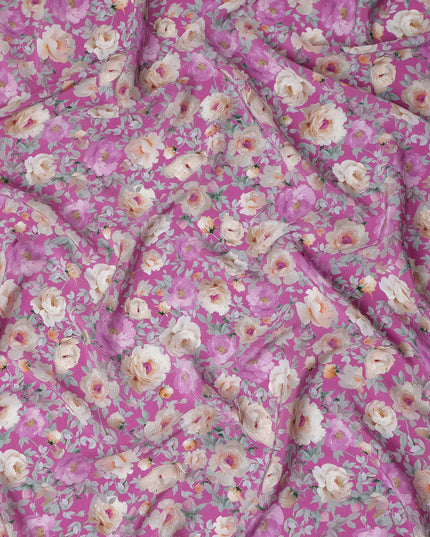 Fuchsia Magenta Pink Bouquet Viscose Crepe Fabric 110cm