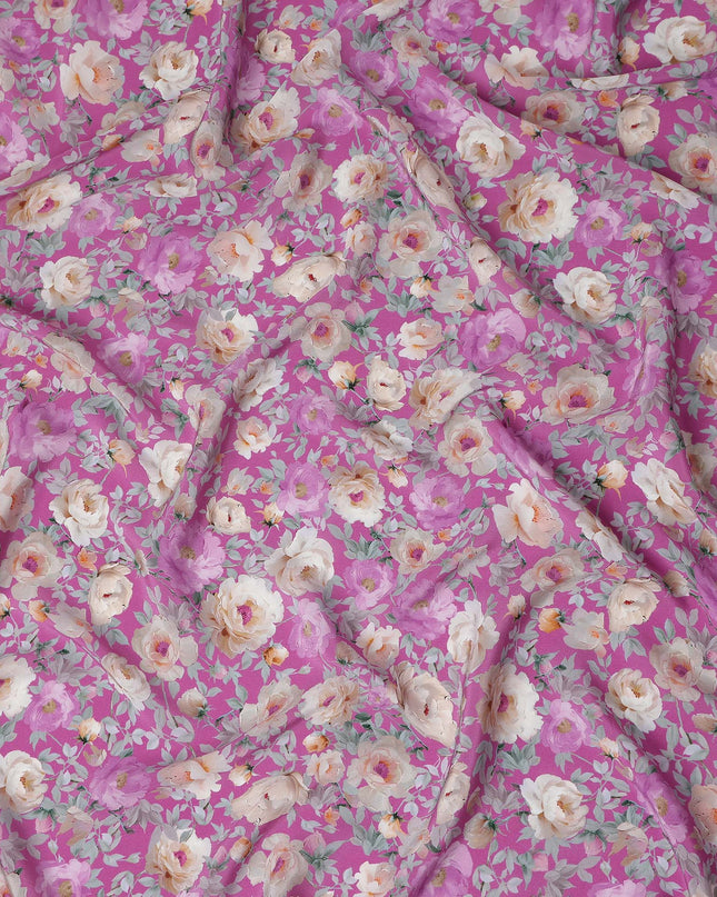 Fuchsia Magenta Pink Bouquet Viscose Crepe Fabric 110cm