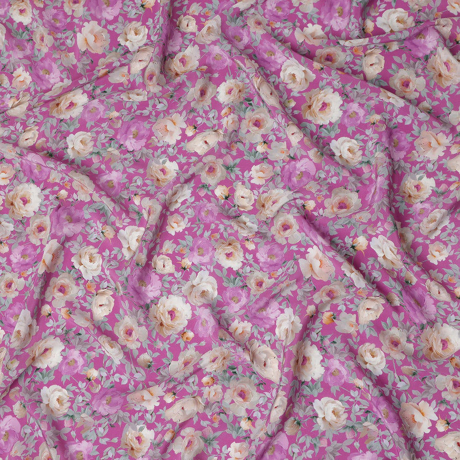 Fuchsia Magenta Pink Bouquet Viscose Crepe Fabric 110cm