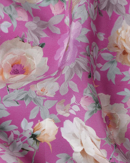 Fuchsia Magenta Pink Bouquet Viscose Crepe Fabric 110cm