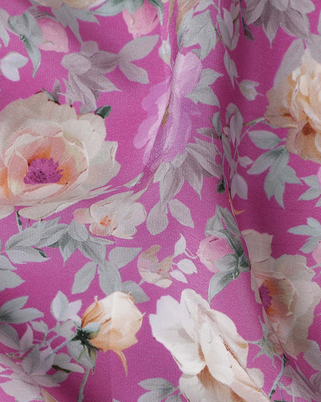 Fuchsia Magenta Pink Bouquet Viscose Crepe Fabric 110cm