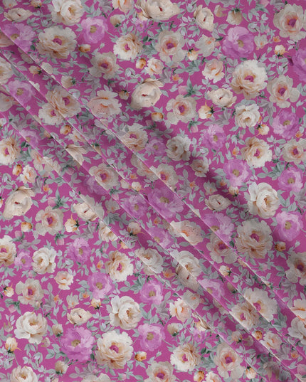 Fuchsia Magenta Pink Bouquet Viscose Crepe Fabric 110cm