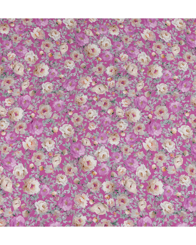 Fuchsia Magenta Pink Bouquet Viscose Crepe Fabric 110cm