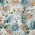 Teal Blue Floral Viscose Crepe Fabric 110cm