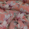 Coral Peach Orange Floral Viscose Crepe Fabric 110cm
